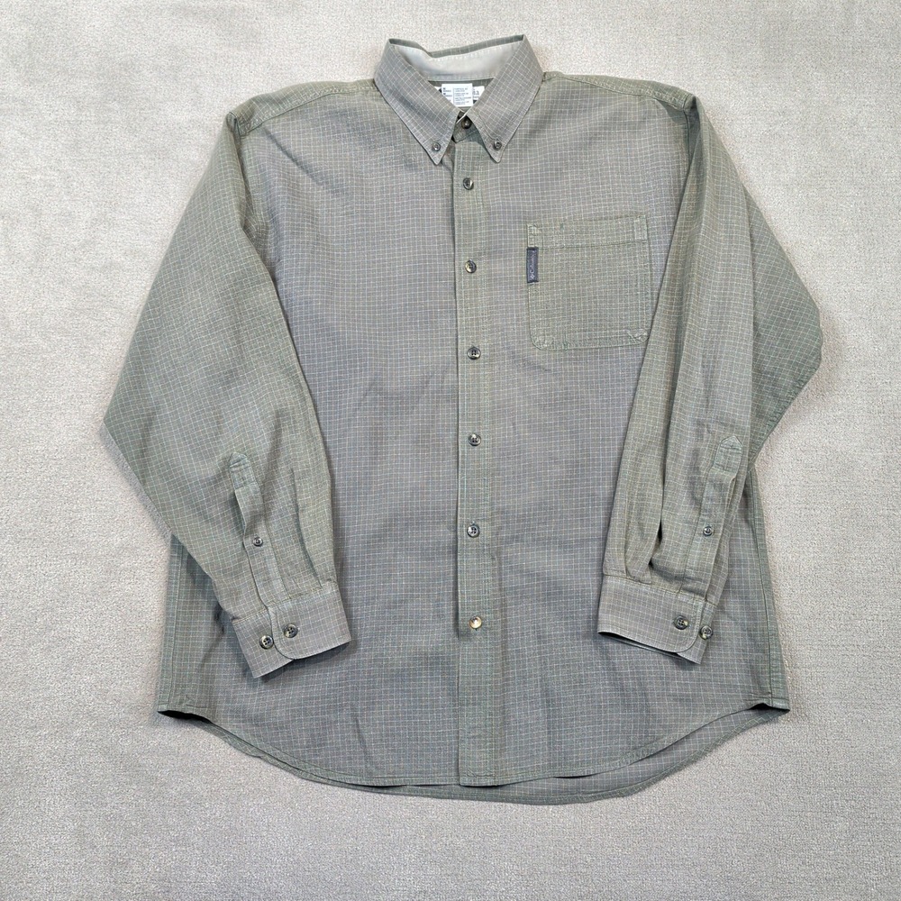 Columbia Shirt Mens Medium Green Grid Pattern Long Sleeve Button Down Cotton